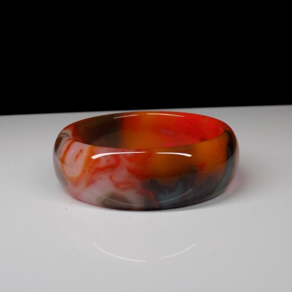 Agate Gemstone Wide Bangle Bracelet Orange Blue Multicolor Heavy 81.2 grams - Picture 3 of 8